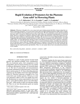 Rapid Evolution of Promoters for the Plastome Gene Ndhf in Flowering Plants A