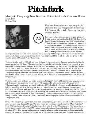 Masayuki Takayanagi New Direction Unit – April Is the Cruellest Month June 6, 2019 by Andy Beta