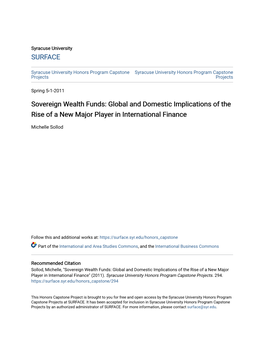 Sovereign Wealth Funds: Global and Domestic Implications of the Rise of a New Major Player in International Finance