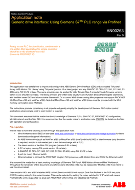 Application Note TM Generic Drive Interface: Using Siemens S7 PLC Range Via Profinet