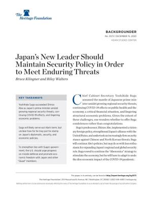 Japan's New Leader Should Maintain Security Policy in Order to Meet