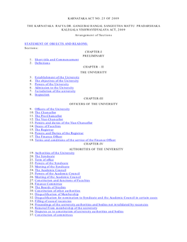 Karnataka Act No. 25 of 2009 the Karnataka Rajya Dr. Gangubai Hangal Sangeetha Mattu Pradarshaka Kalegala Vishwavidyalaya