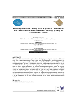 Predicting the Factors Affecting on the Migration of Growth Firms with Financial Health in the Tehran Stock Exchange by Using the Random Forest Method