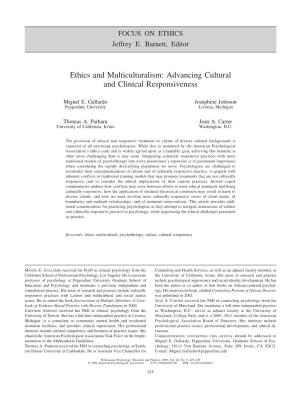 Ethics and Multiculturalism: Advancing Cultural and Clinical Responsiveness