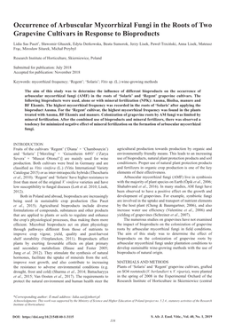 Occurrence of Arbuscular Mycorrhizal Fungi in the Roots of Two Grapevine Cultivars in Response to Bioproducts