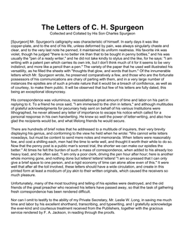 C. H. Spurgeon's Letters