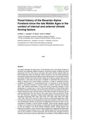 Flood History of the Bavarian Alpine Foreland Since the Late Middle Ages in the Context of Internal and External Climate Forcing
