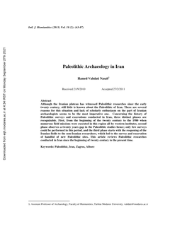 Paleolithic Archaeology in Iran