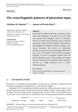 The Cross‐Linguistic Patterns of Phonation Types