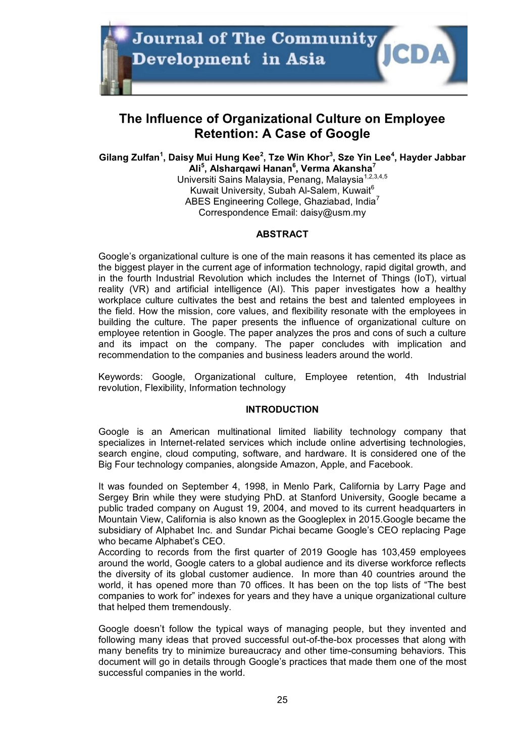 The Influence of Organizational Culture on Employee Retention: a Case of Google