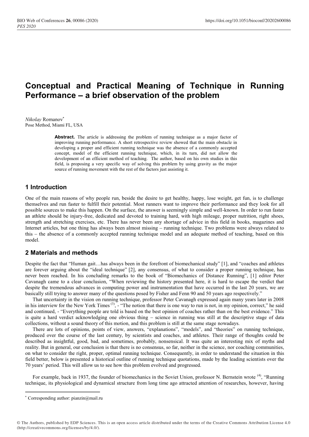 Conceptual and Practical Meaning of Technique in Running Performance – a Brief Observation of the Problem