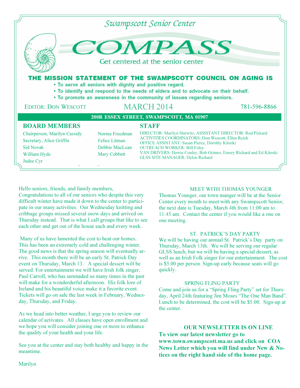 COA Compass March 2014 Newsletter