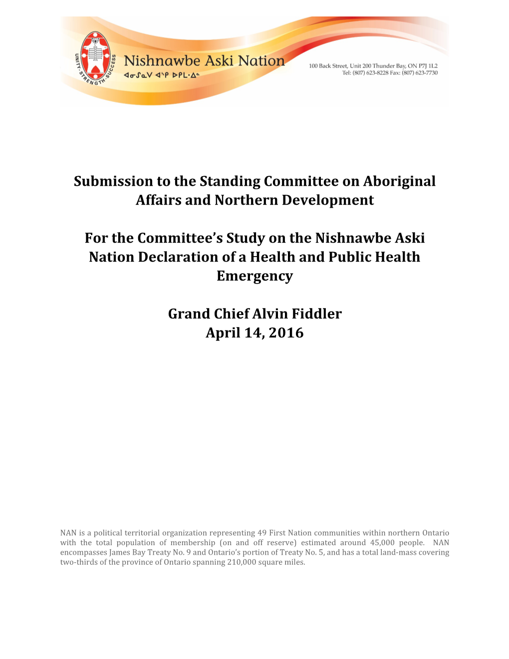 Submission to the Standing Committee on Aboriginal Affairs and Northern Development