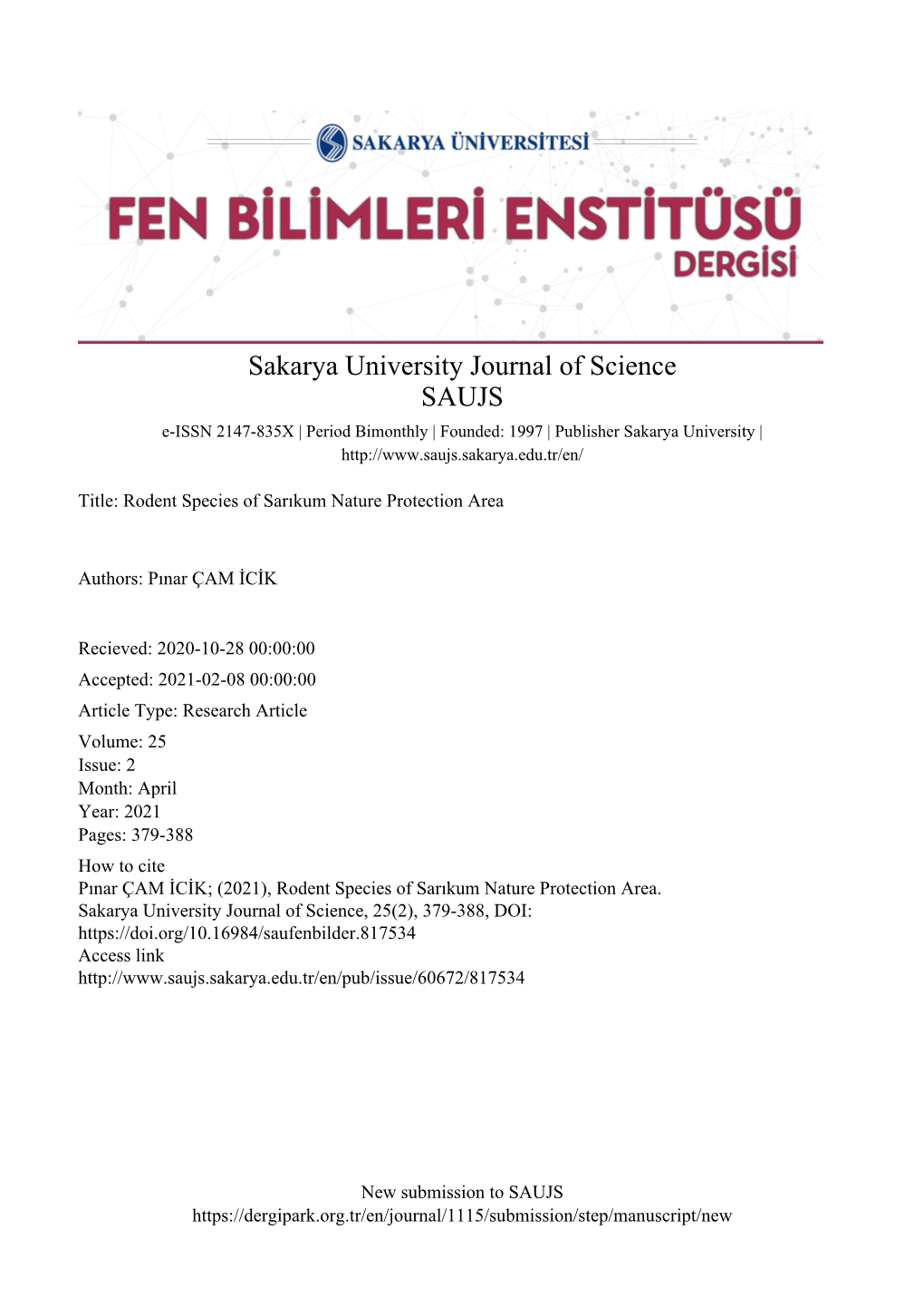 Rodent Species of Sarıkum Nature Protection Area