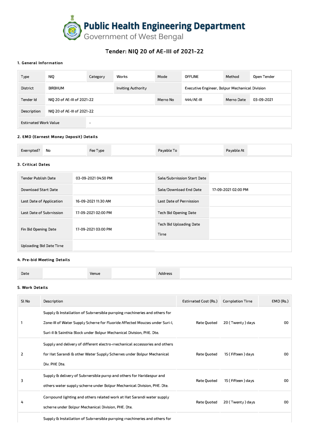 Tender: NIQ 20 of AE-III of 2021-22 1