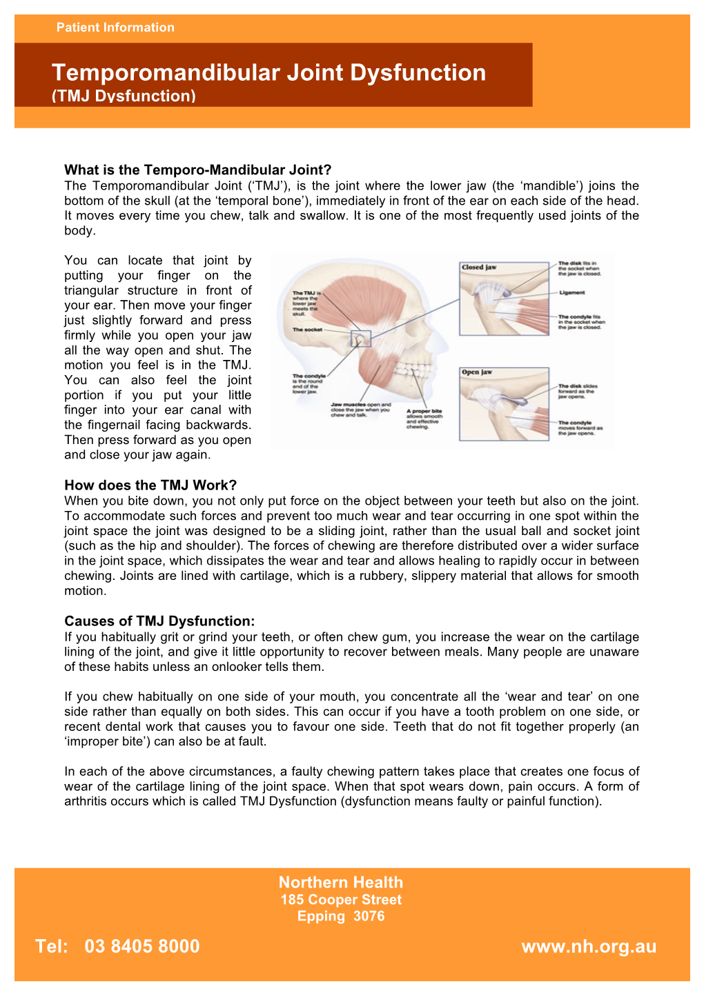 Temporomandibular Joint Dysfunction Tmj Dysfunction Docslib