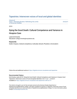 Dying the Good Death: Cultural Competence and Variance in Hospice Care