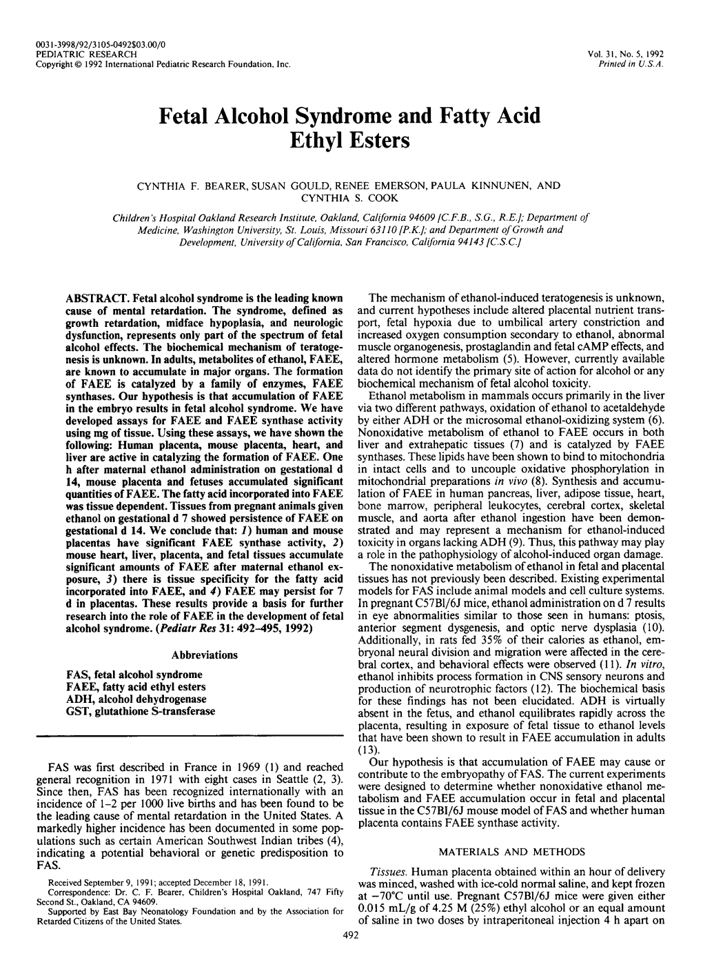 Fetal Alcohol Syndrome and Fatty Acid Ethyl Esters