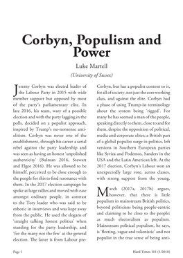 Corbyn, Populism and Power Luke Martell (University of Sussex)