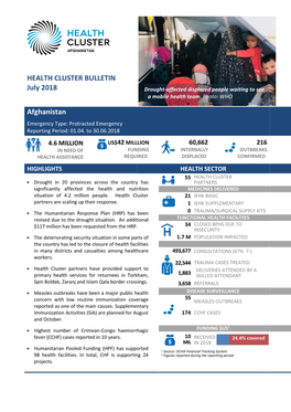 HEALTH CLUSTER BULLETIN July 2018 Afghanistan