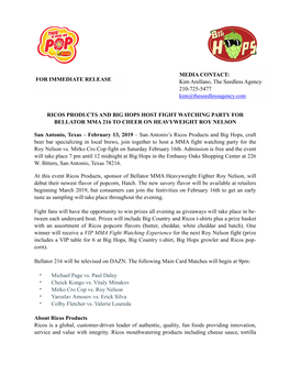 Ricos Roy Nelson Watch Party Press Release 2-13-19