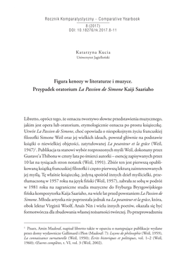 Figura Kenozy W Literaturze I Muzyce. Przypadek Oratorium La Passion De Simone Kaiji Saariaho