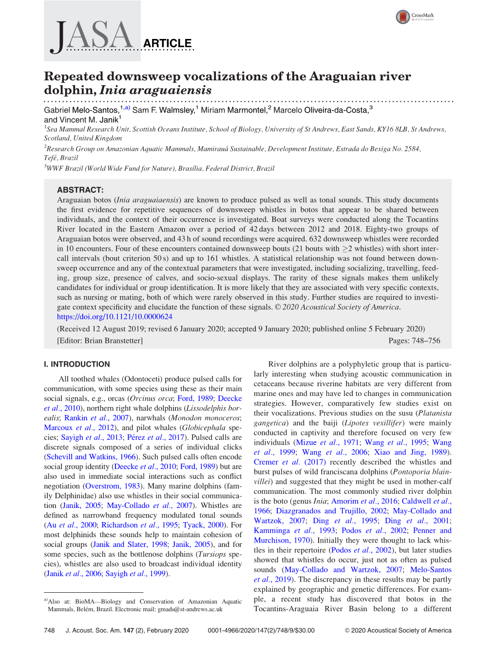 Repeated Downsweep Vocalizations of the Araguaian River Dolphin, Inia Araguaiensis