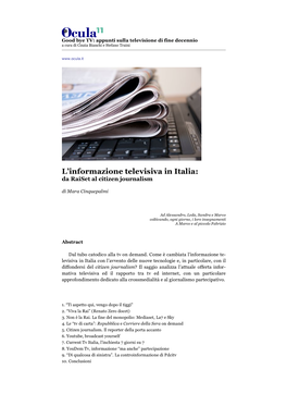 L'informazione Televisiva in Italia: Da Raiset Al Citizen Journalism