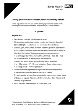 Dietary Guidelines for Caribbean with Kidney Disease