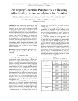 Developing Countries Perspective on Housing Affordability: Recommendations for Pakistan