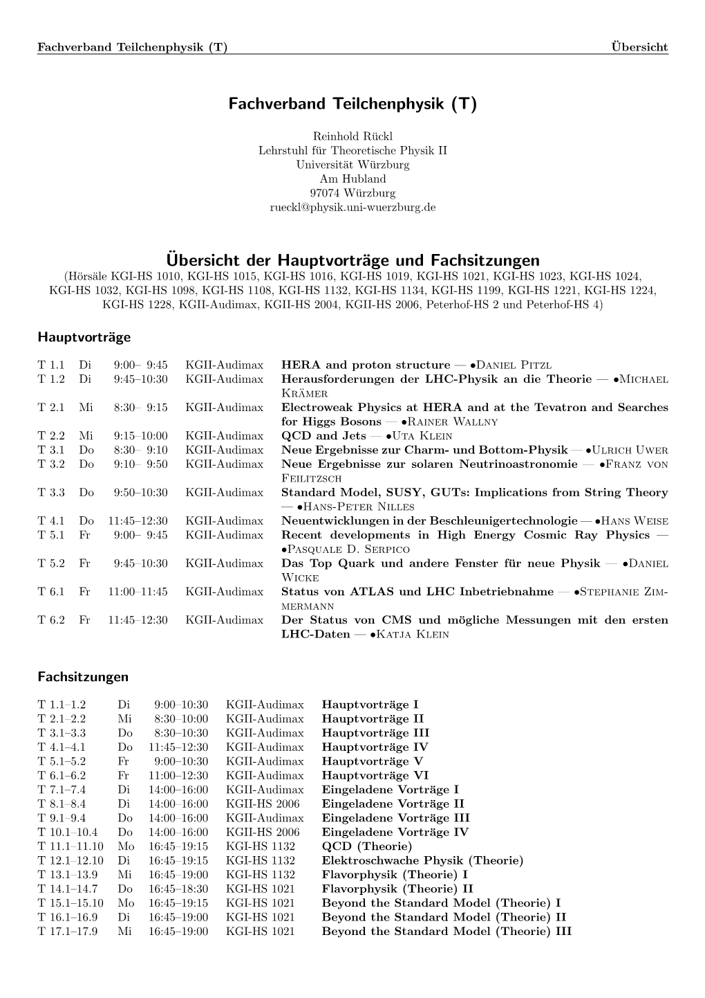 Fachverband Teilchenphysik (T) Ubersicht¨