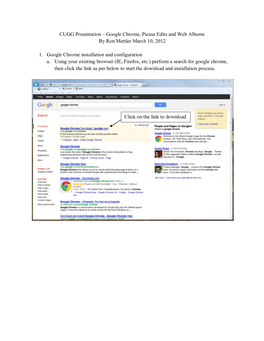 CUGG Presentation – Google Chrome, Picasa Edits and Web Albums by Ron Mettler March 10, 2012