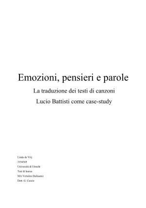Emozioni, Pensieri E Parole La Traduzione Dei Testi Di Canzoni Lucio Battisti Come Case-Study