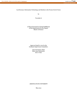 Lost Koreans: Information Technology and Identity in the Former Soviet Union by Veronika Li a Thesis Presented in Partial Fulfil