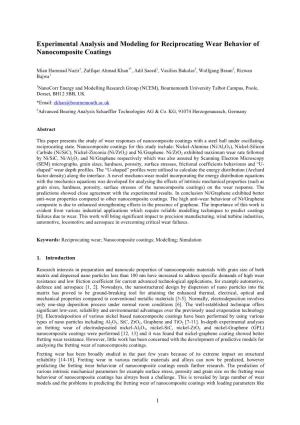Experimental Analysis and Modeling for Reciprocating Wear Behavior of Nanocomposite Coatings