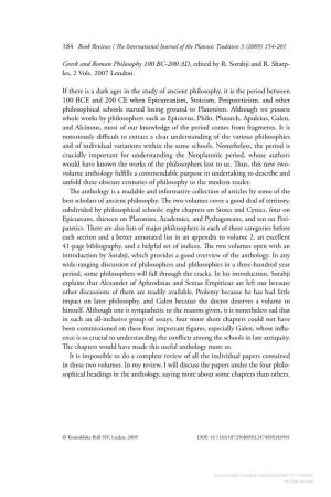 Downloaded from Brill.Com09/25/2021 07:17:28AM Via Free Access Book Reviews / Th E International Journal of the Platonic Tradition 3 (2009) 154-201 185