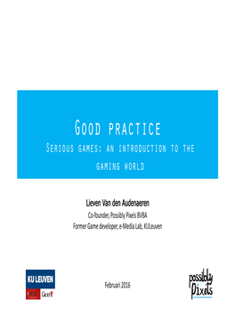 Good Practice Serious Games: an Introduction to the Gaming World