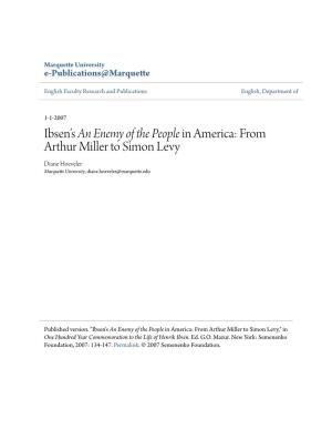 Ibsen's an Enemy of the People in America: from Arthur Miller to Simon Levy