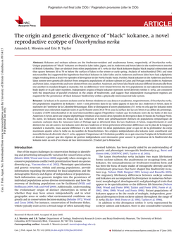 “Black” Kokanee, a Novel Reproductive Ecotype of Oncorhynchus Nerka Amanda L