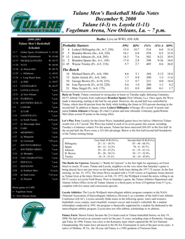 Game Notes, 11-24-00