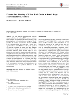 Friction Stir Welding of EH46 Steel Grade at Dwell Stage: Microstructure Evolution