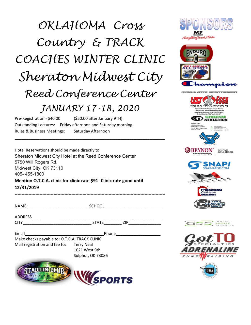 2020 OCCTCA Winter Clinic Information