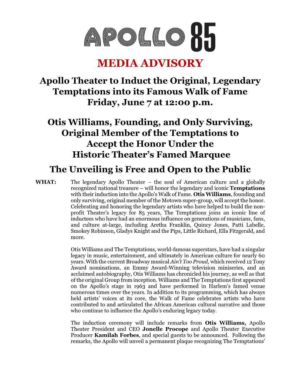 Media Advisory