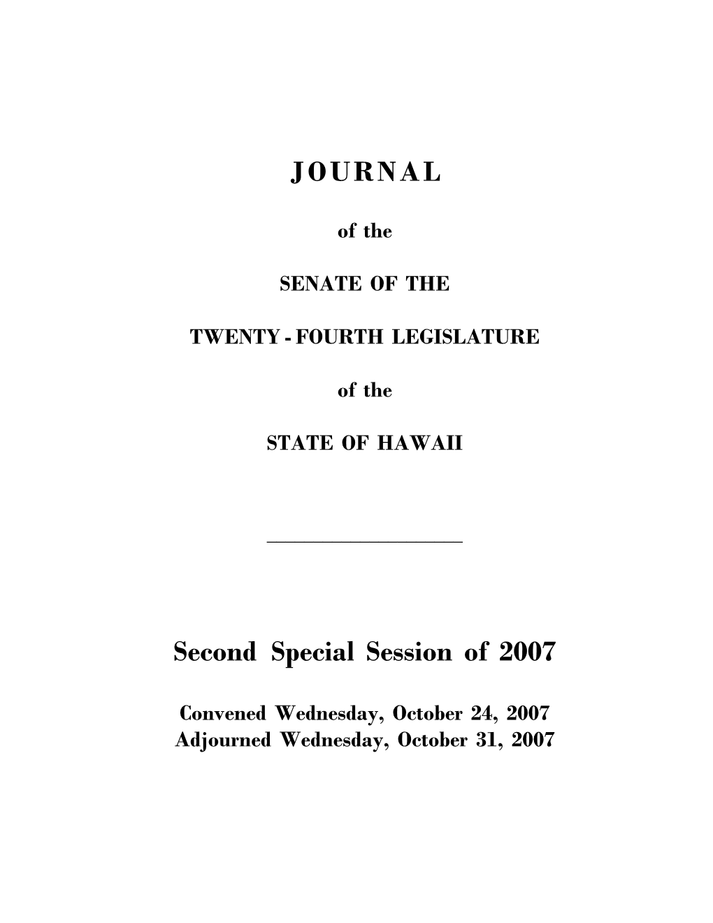 JOURNAL Second Special Session of 2007