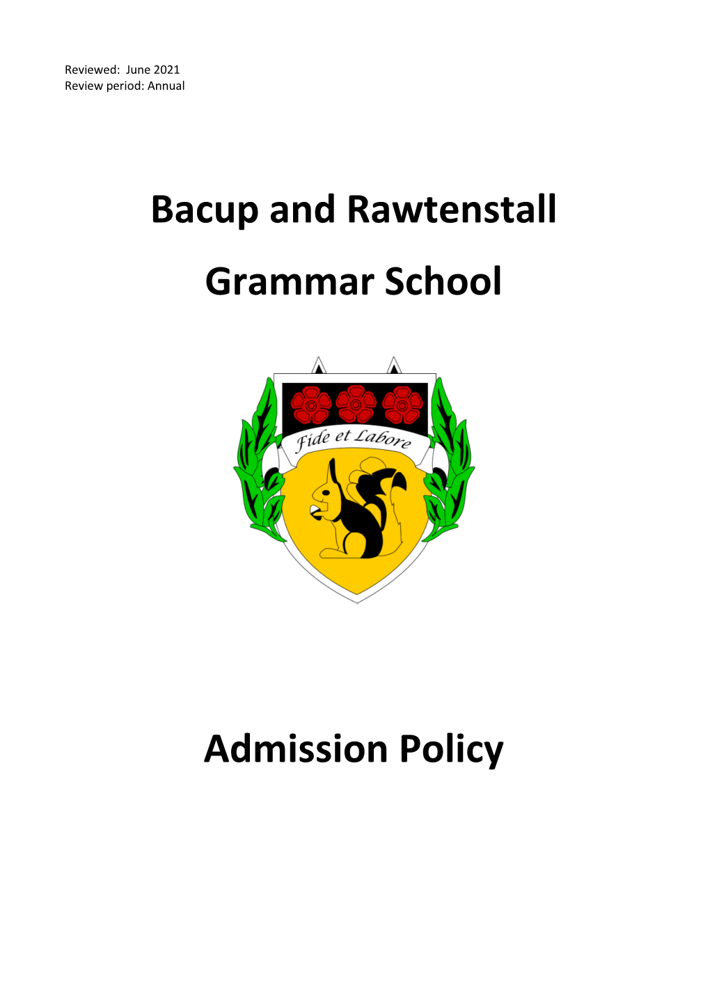 Bacup and Rawtenstall Grammar School Admission Policy