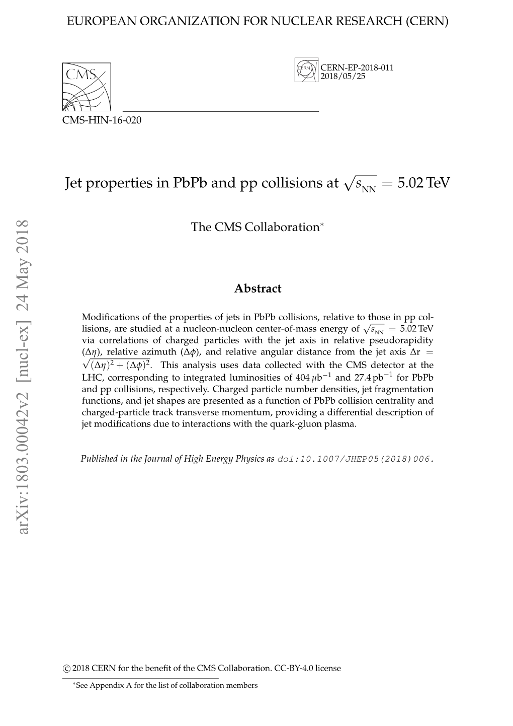 Jet Properties in Pbpb and Pp Collisions at 5.02