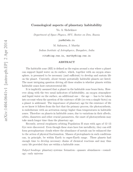 Cosmological Aspects of Planetary Habitability