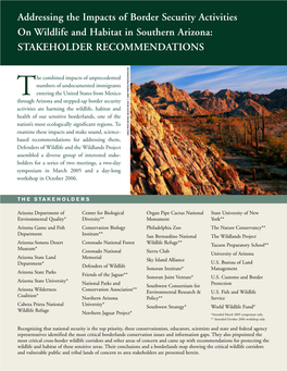 Addressing the Impacts of Border Security Activities on Wildlife and Habitat in Southern Arizona: STAKEHOLDER RECOMMENDATIONS M O C