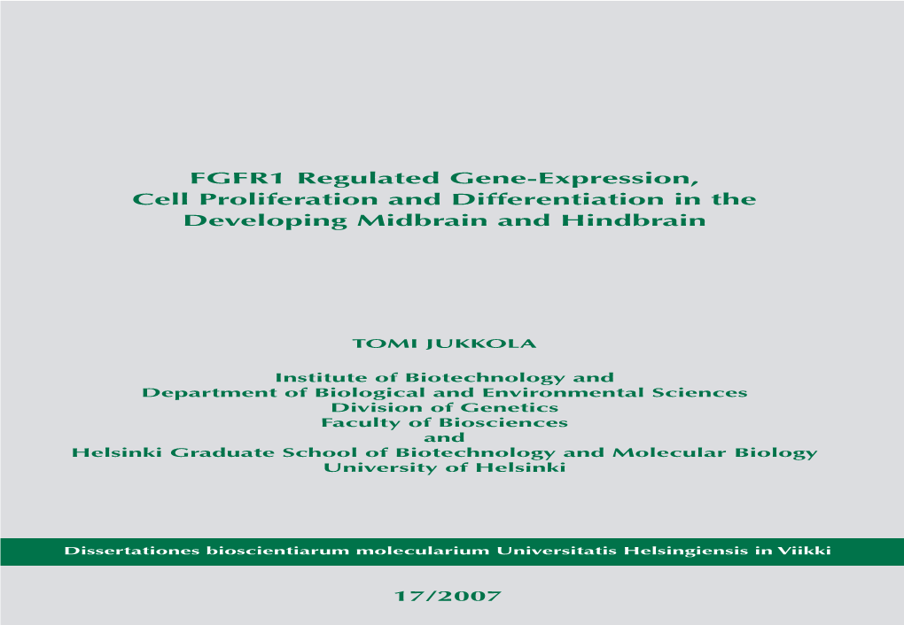FGFR1 Regulated Gene-Expression, Cell Proliferation and Differentiation