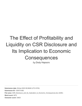 The Effect of Profitability and Liquidity on CSR Disclosure and Its Implication to Economic Consequences by Dody Hapsoro